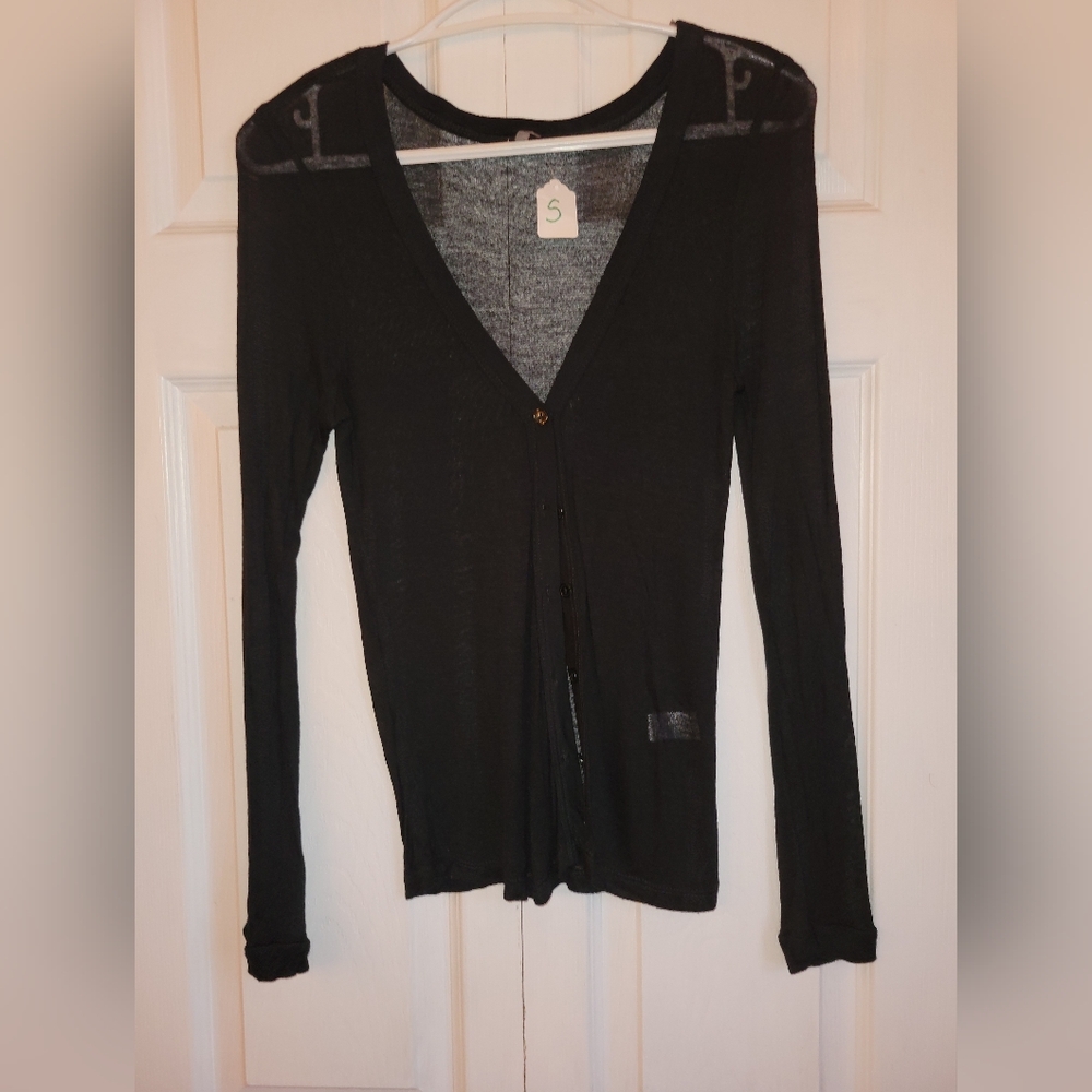 Heart Hips Black Long Sleeve Button  Cardigan Size Small